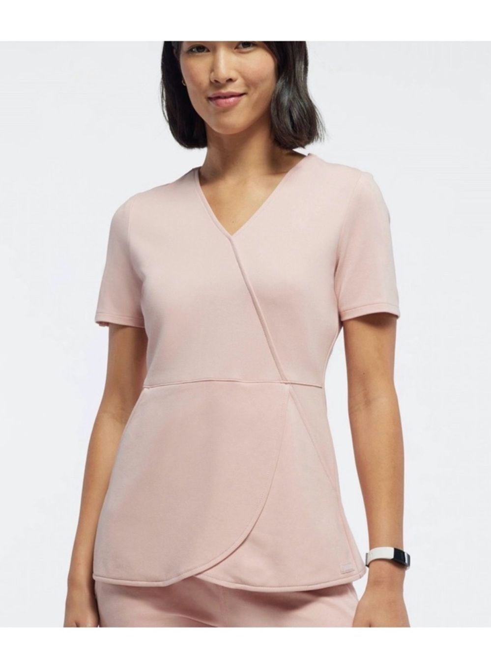Januu Isla mock wrap ultra soft scrub top in light Pink • Medium